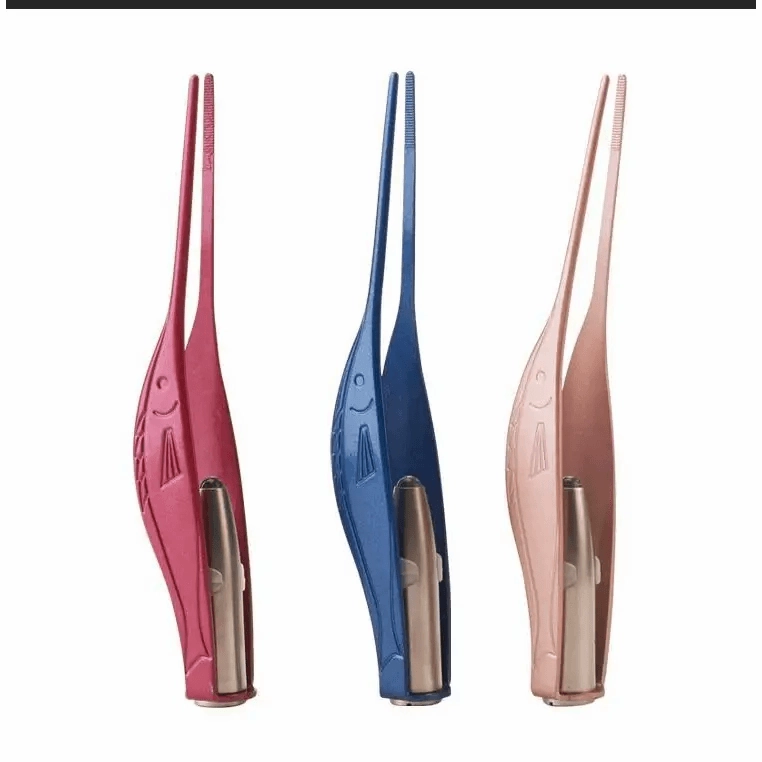 LED Flashlight Stainless Steel Tweezers Ear Pick Clean Colorful Tweezers Tool Hair Removal Care