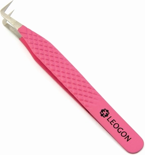 LEOGON 5-Piece Professional Eyelash Extension Tweezers Set | Precision Lash Applicator Tools for Women | Stainless Steel Lash Tweezers Kit (Pink)