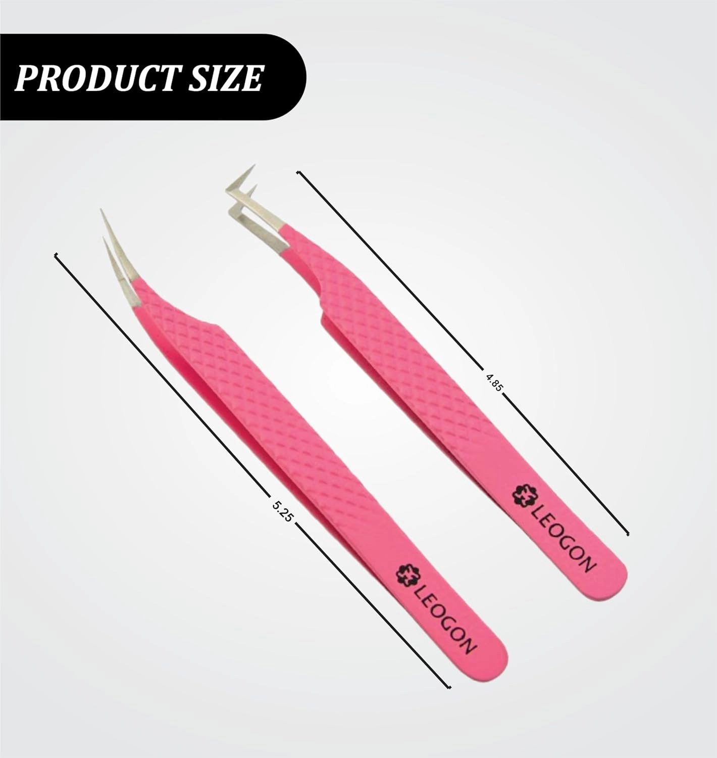 LEOGON 5-Piece Professional Eyelash Extension Tweezers Set | Precision Lash Applicator Tools for Women | Stainless Steel Lash Tweezers Kit (Pink)