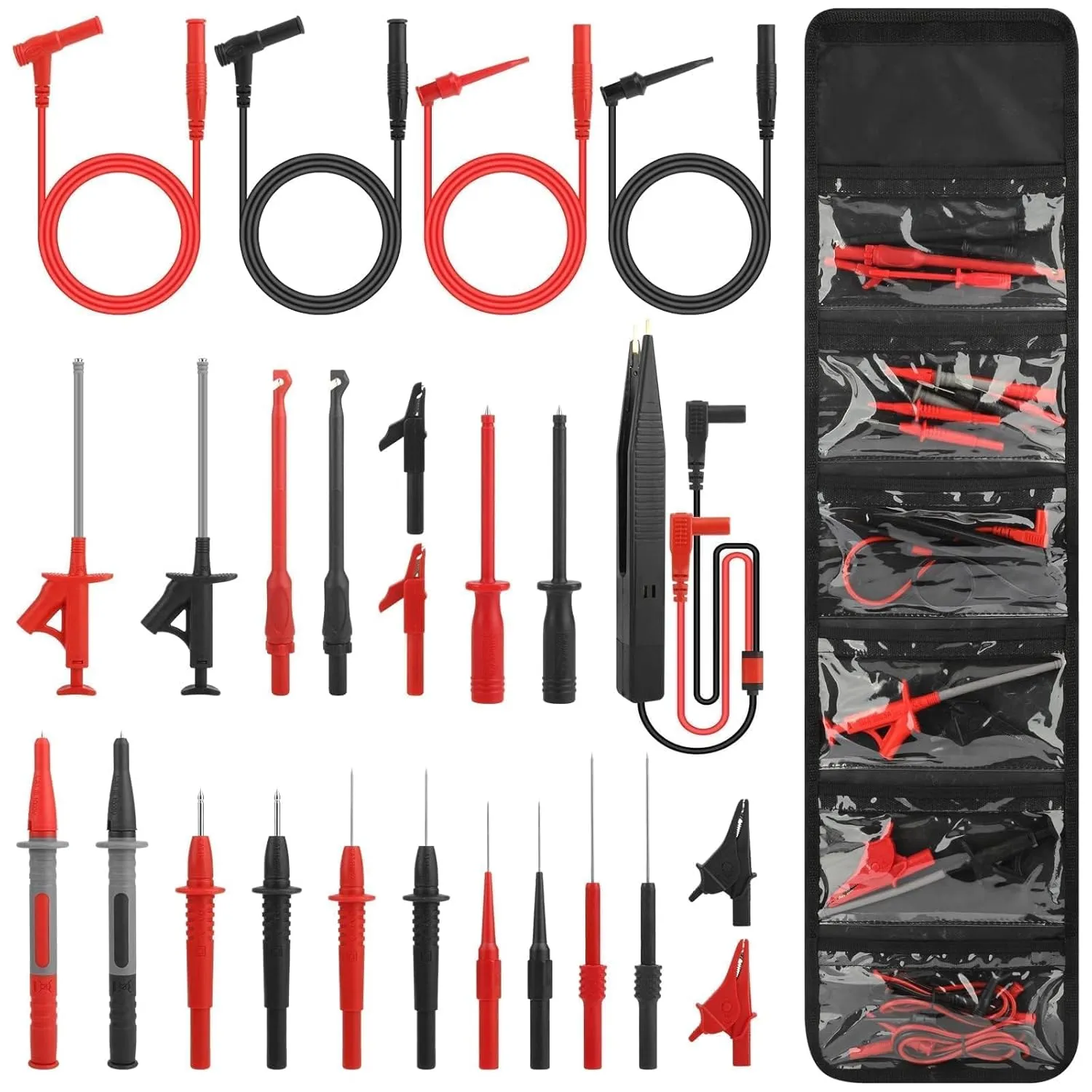 Linkstyle 25PCS Multimeter Test Leads Kit with Replaceable Wire Piercing Probes, Alligator Clips, Test Hook Clips, Tweezer for Digital Electrical Multimeter Testing