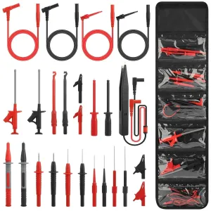 Linkstyle 25PCS Multimeter Test Leads Kit with Replaceable Wire Piercing Probes, Alligator Clips, Test Hook Clips, Tweezer for Digital Electrical Multimeter Testing