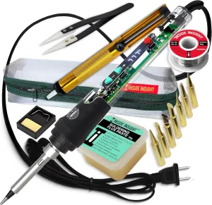 lnside lnsight Premium Clear Soldering Iron Kit & Wood Burning Kit Dual-Use, 392°F-932°F Rapid Heat, Portable, Auto Sleep Mode, Tips, Case, Stand, Solder-Pump, Ceramic Tweezer