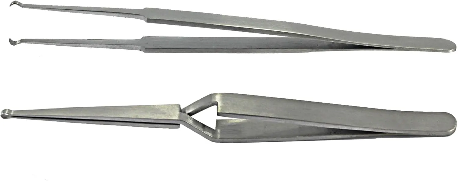 Lock Pinning Cross Locking Tweezers & Straight Round Open Slot Stainless Steel for Locksmith Pinning & Rekeying Kit Self Locking Closing Locksmith Tools Lock Pin Tumbler Tweezers(2PCS)
