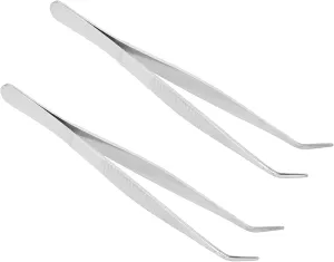 Long Handle Tweezer Stainless Steel Precision Tweezers Hair Remover Beauty Tool for Splinter and Ingrown Hairs with Bent Slant Tip 14cm 2pcs