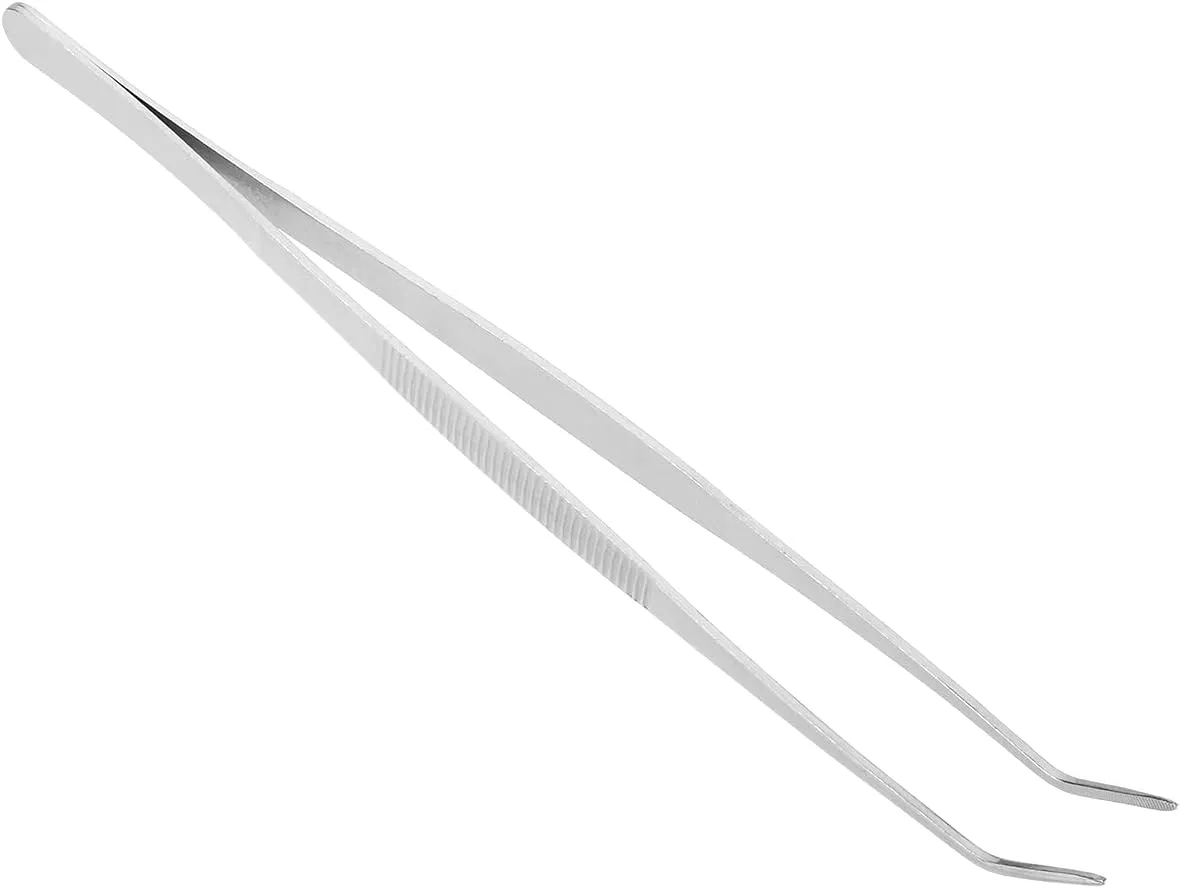 Long Handle Tweezer Stainless Steel Precision Tweezers Hair Remover Beauty Tool for Splinter and Ingrown Hairs with Bent Slant Tip 25cm 1pcs