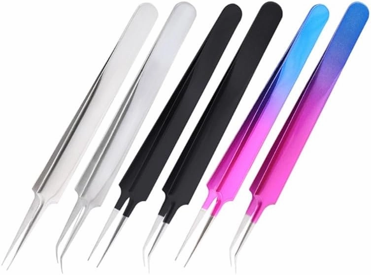 Lubusi Nipper Volume Lash Tweezers Eyelashes Tweezers Stainless Eyebrow Tweezers Eyelash Extension Tweezers Straight/Curved Tip - (Color: black straight)