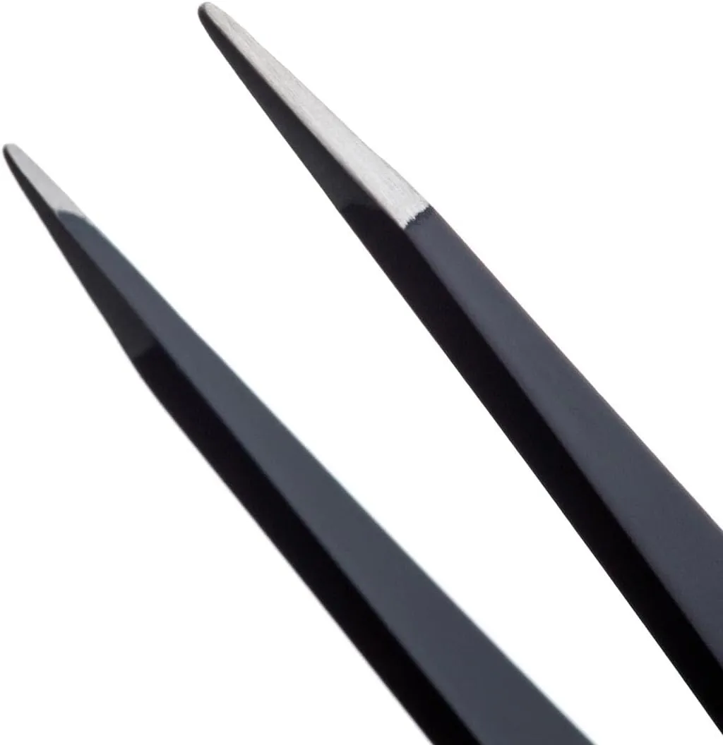 Lune Aster Point Tweezer - Stainless steel point tweezer for at-home brow touch ups and removal of ingrown or baby-fine hairs.