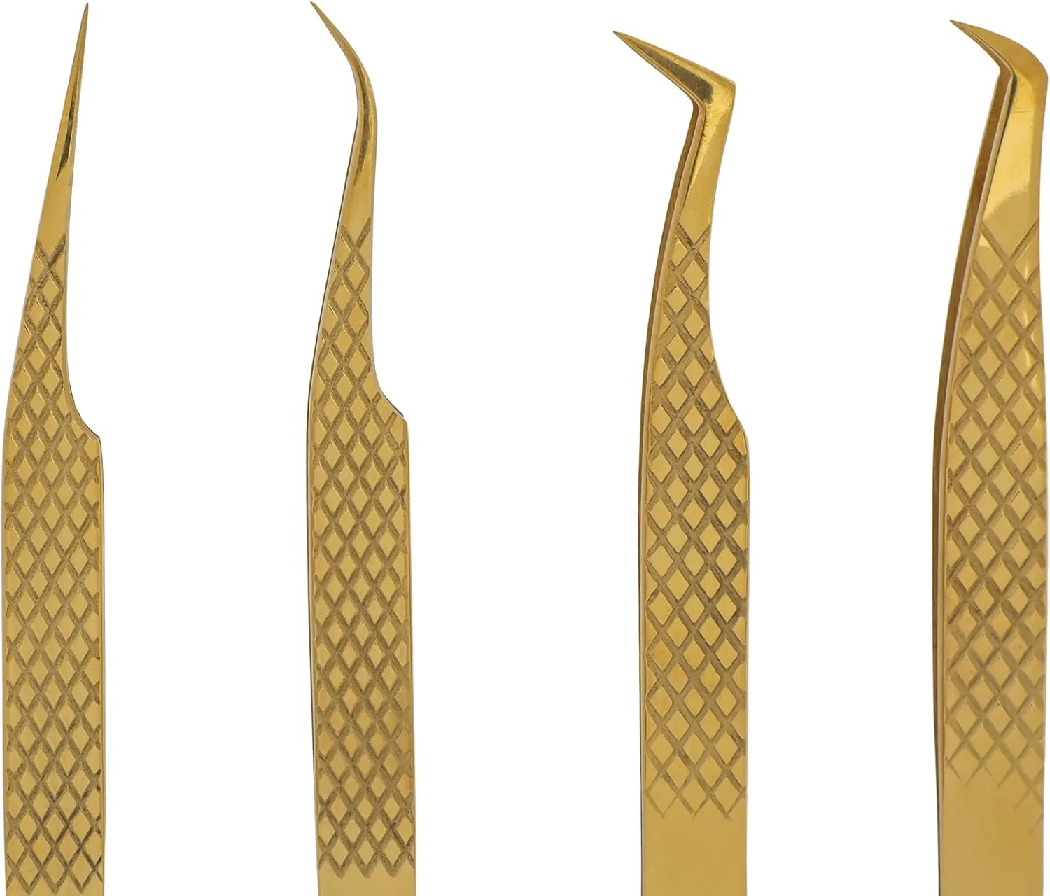 M LASH Eyelash Extension Tweezers (Set of 4) - Professional & Precision Lash Tweezers for Eyelash Extensions - Japanese Steel, Diamond Grip, Fiber Tip for Stunning Results (Gold)