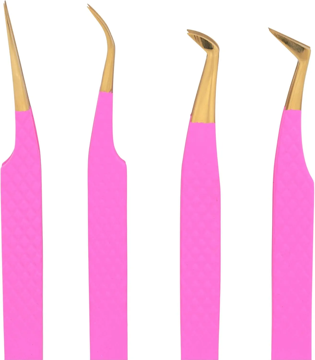 M LASH Eyelash Extension Tweezers (Set of 4) - Professional & Precision Lash Tweezers for Eyelash Extensions - Japanese Steel, Diamond Grip, Fiber Tip for Stunning Results (Pink)