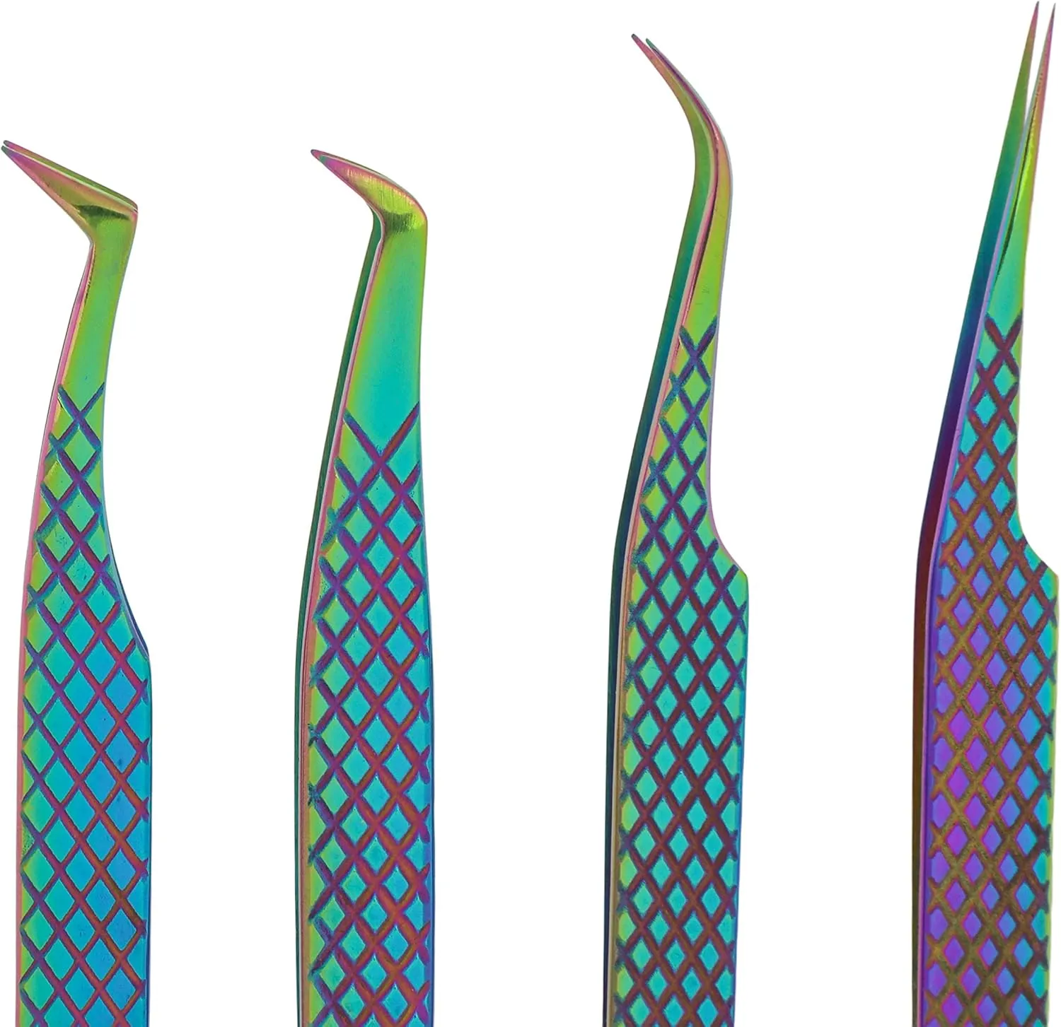 M LASH Eyelash Extension Tweezers (Set of 4) - Professional & Precision Lash Tweezers for Eyelash Extensions - Japanese Steel, Diamond Grip, Fiber Tip (Multi Color)