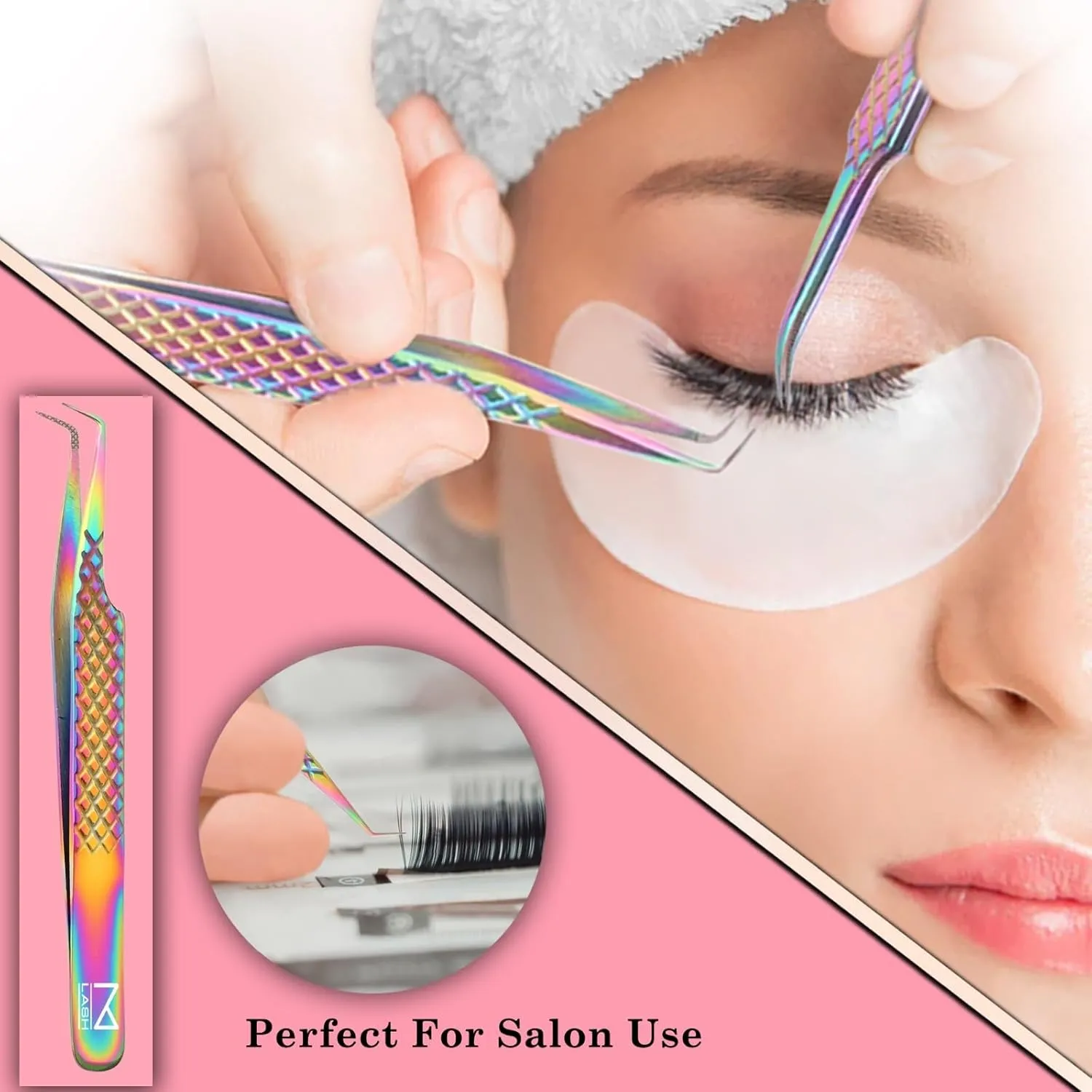 M LASH Eyelash Extension Tweezers (Set of 4) - Professional & Precision Lash Tweezers for Eyelash Extensions - Japanese Steel, Diamond Grip, Fiber Tip V5 (White)