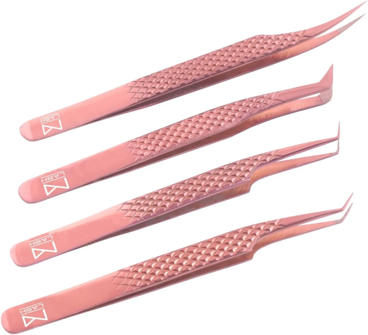 M LASH - Nano Fiber Tip - Diamond Grip Eyelash Exension Tweezer Set - V5 Professional Lash Tool (Rose Gold)