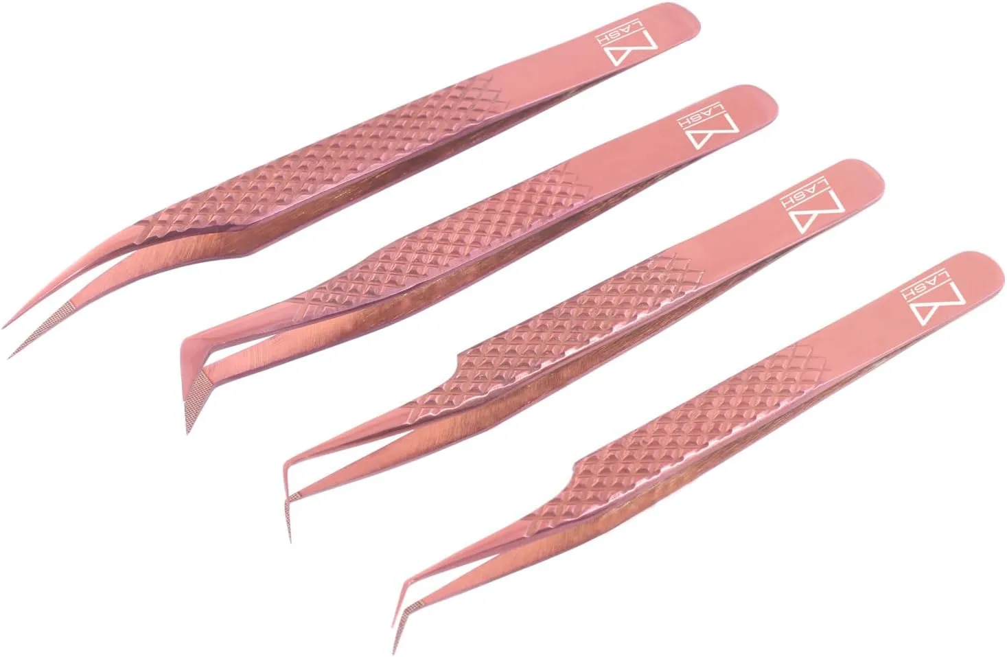 M LASH - Nano Fiber Tip - Diamond Grip Eyelash Exension Tweezer Set - V5 Professional Lash Tool (Rose Gold)