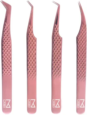 M LASH - Nano Fiber Tip - Diamond Grip Eyelash Exension Tweezer Set - V5 Professional Lash Tool (Rose Gold)