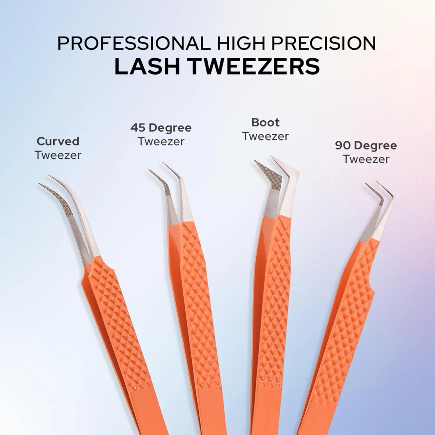 M LASH Tweezers for Eyelash Extensions (Set of 4) - Professional Lash Extension Tweezers - Fiber Tip, Japanese Steel, Diamond Grip Eyelash Extension Tweezer (F-SET)