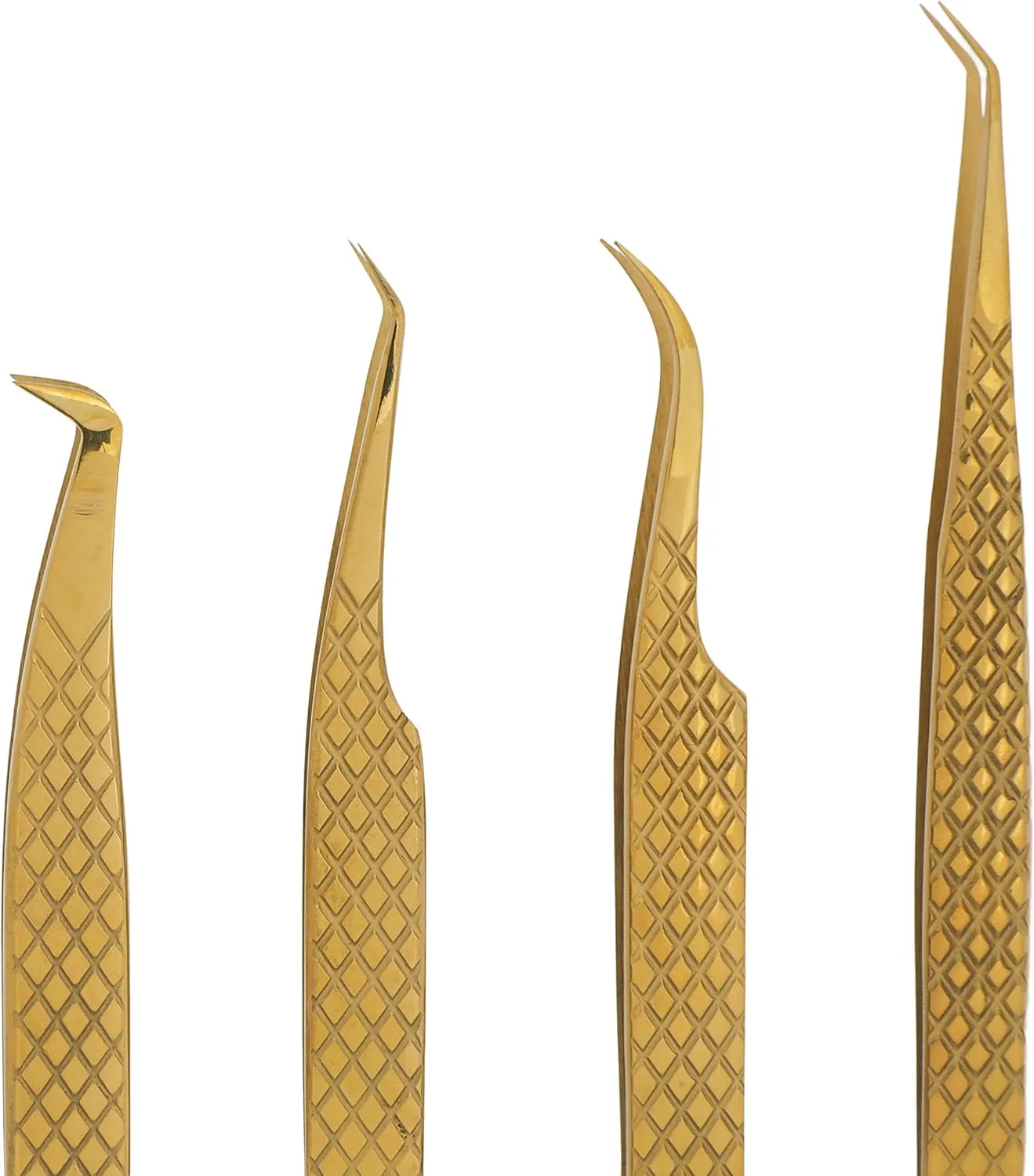 M LASH Tweezers for Eyelash Extensions (Set of 4) - Professional Lash Extension Tweezers - Fiber Tip, Japanese Steel, Diamond Grip Eyelash Extension Tweezer (Gold)