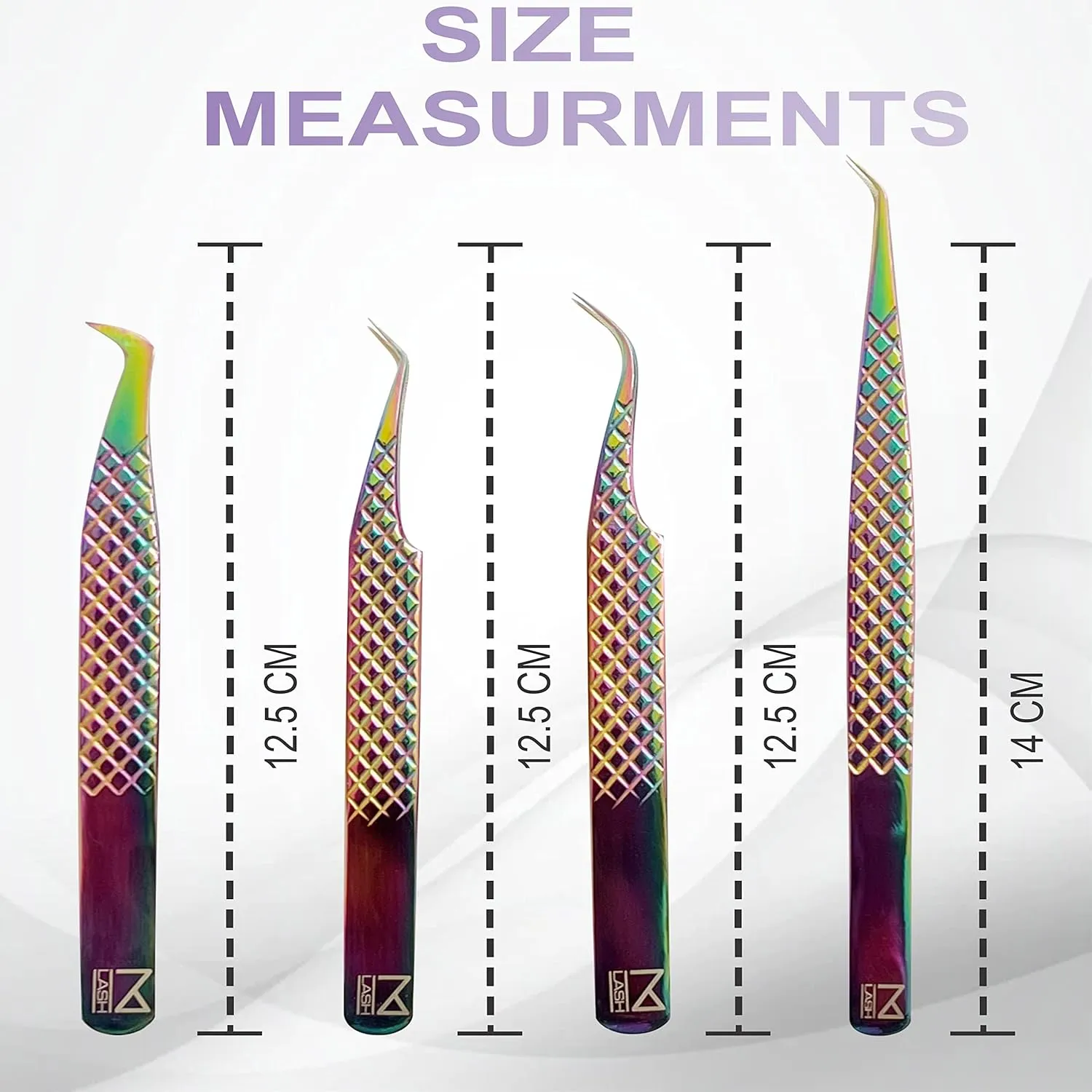 M LASH Tweezers for Eyelash Extensions (Set of 4) - Professional Lash Extension Tweezers - Fiber Tip, Japanese Steel, Diamond Grip Eyelash Extension Tweezer (White)