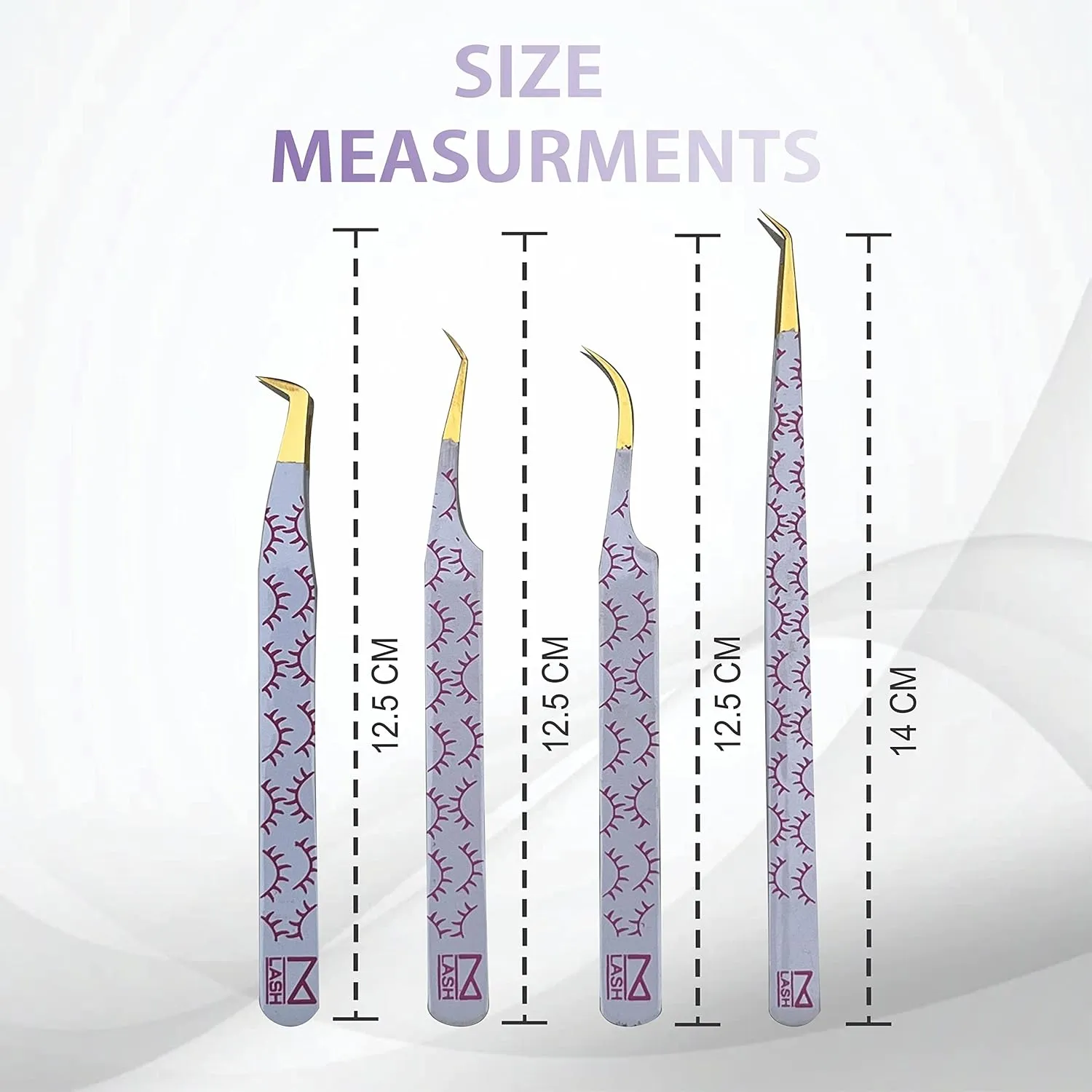 M LASH Tweezers for Eyelash Extensions (Set of 4) - Professional Lash Extension Tweezers - Fiber Tip, Japanese Steel, Diamond Grip Eyelash Extension Tweezer (WP-SET)