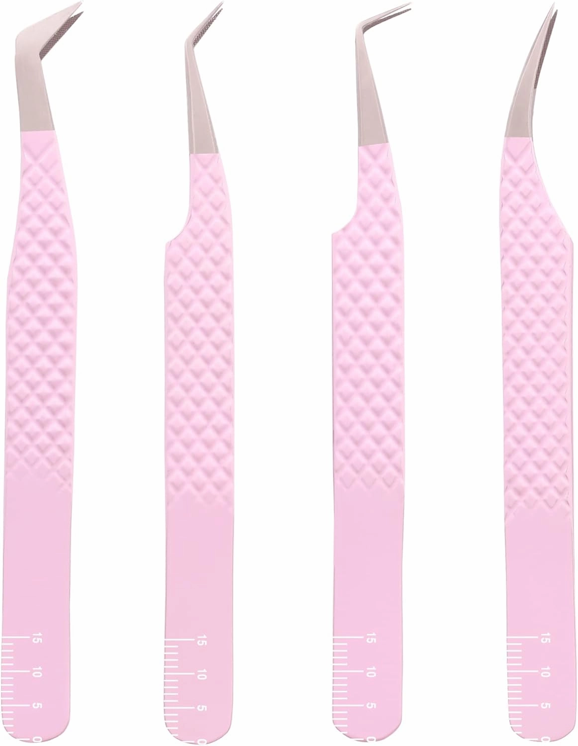 M LASH Eyelash Extension Tweezers (Set of 4) - Professional & Precision Lash Tweezers for Eyelash Extensions - Japanese Steel, Diamond Grip, Fiber Tip V5 (Lilac)