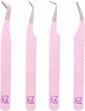 M LASH Eyelash Extension Tweezers (Set of 4) - Professional & Precision Lash Tweezers for Eyelash Extensions - Japanese Steel, Diamond Grip, Fiber Tip V5 (Lilac)