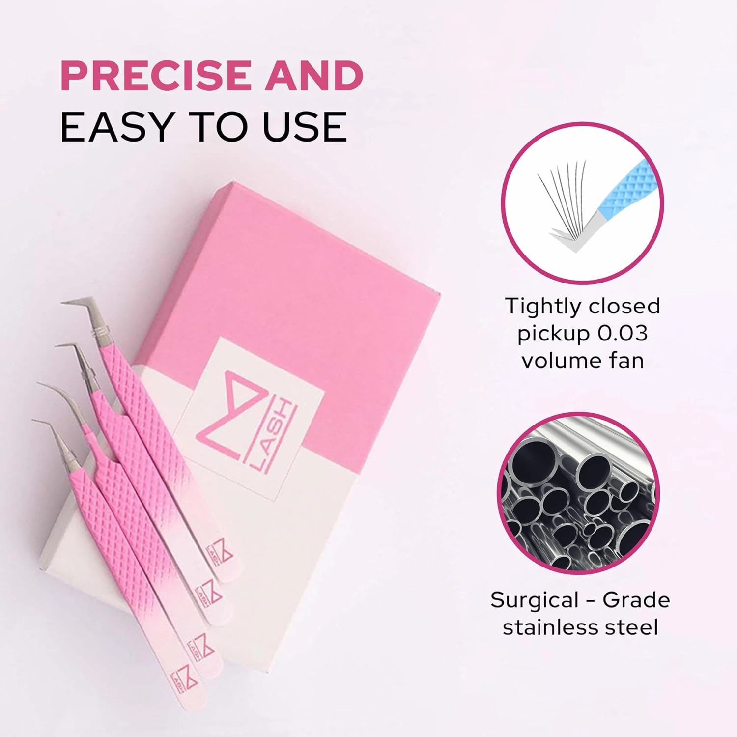 M LASH Tweezers for Eyelash Extensions (Set of 4) - Professional Lash Extension Tweezers - Fiber Tip, Japanese Steel, Diamond Grip Eyelash Extension Tweezer (H-SET)