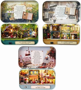 MAGQOO 3D Wooden Dollhouse Miniature DIY Doll House Kit with Furniture,1:100 DIY Box Theater Kit Pack of 3