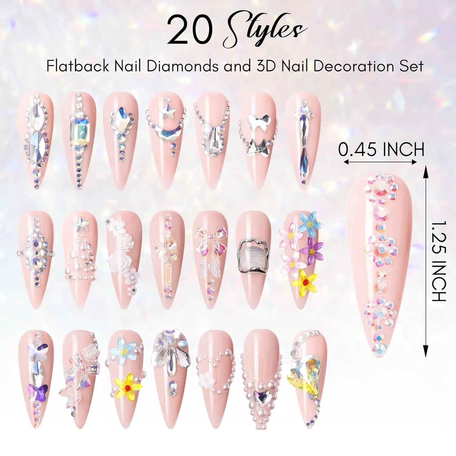 Makartt Gel Polish Nail Gems With Nail Rhinestone Glue Set,1968PCS Nail Art Rhinestones Kit with Tweezer,3D Nail Gel AB Crystal Nail Decorations Crafts Acrylic Press On Nails Gifts for Girls