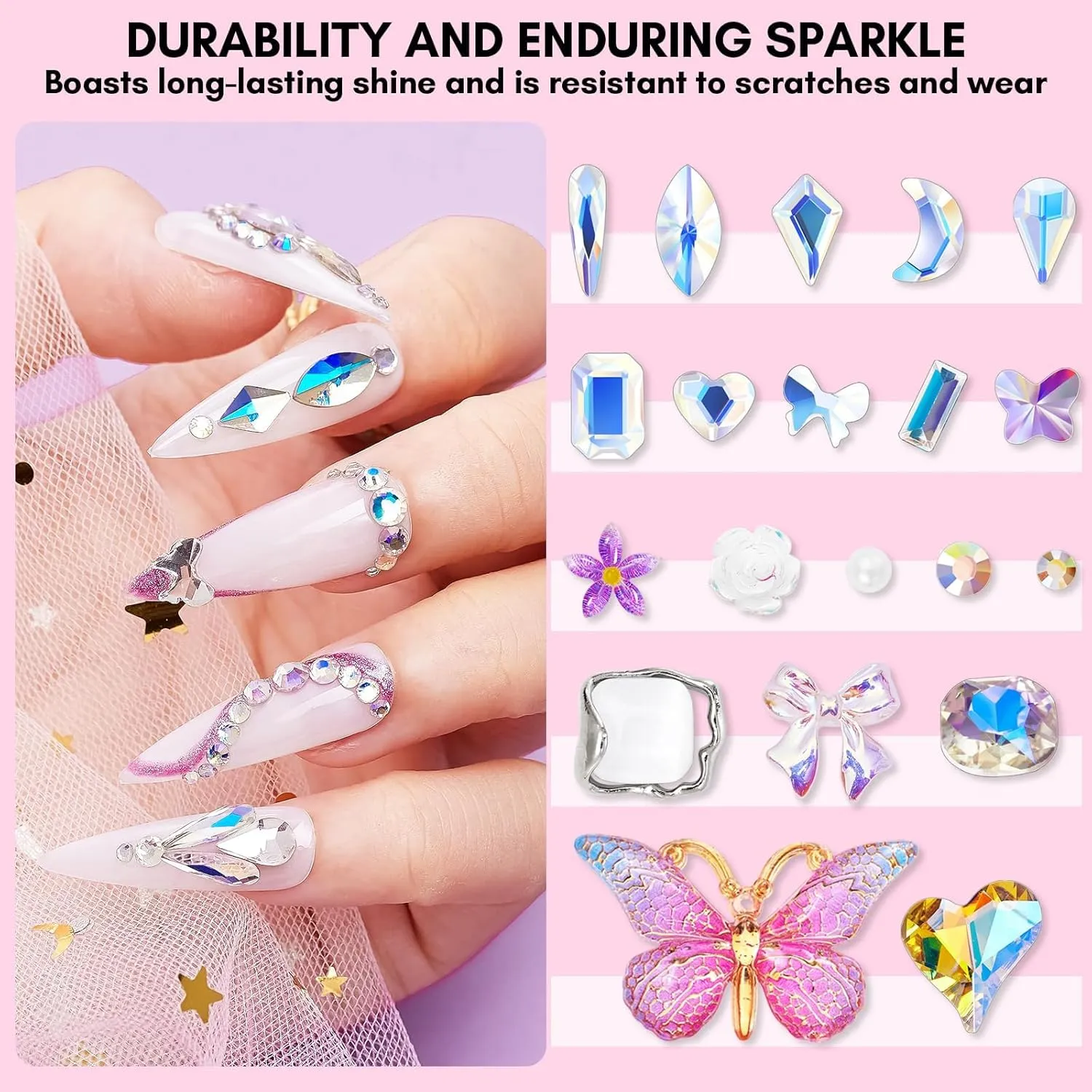 Makartt Gel Polish Nail Gems With Nail Rhinestone Glue Set,1968PCS Nail Art Rhinestones Kit with Tweezer,3D Nail Gel AB Crystal Nail Decorations Crafts Acrylic Press On Nails Gifts for Girls