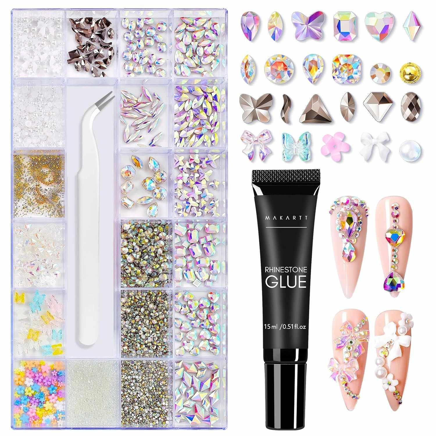 Makartt Gel Polish Nail Gems With Nail Rhinestone Glue Set,3775Pcs Nail Art Rhinestones Kit AB Crystal Nail Decorations,3D Nail Gel With Tweezer For Nail Design Nail Crafts Acrylic On Nails