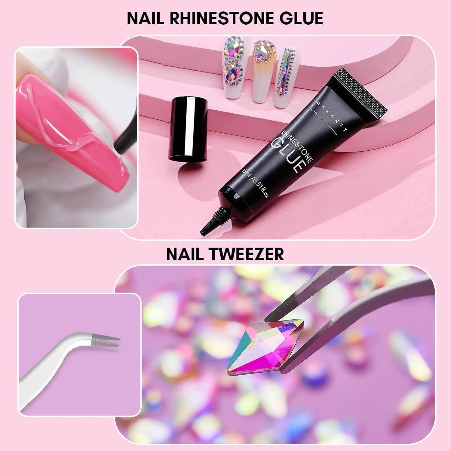 Makartt Gel Polish Nail Gems With Nail Rhinestone Glue Set,3775Pcs Nail Art Rhinestones Kit AB Crystal Nail Decorations,3D Nail Gel With Tweezer For Nail Design Nail Crafts Acrylic On Nails