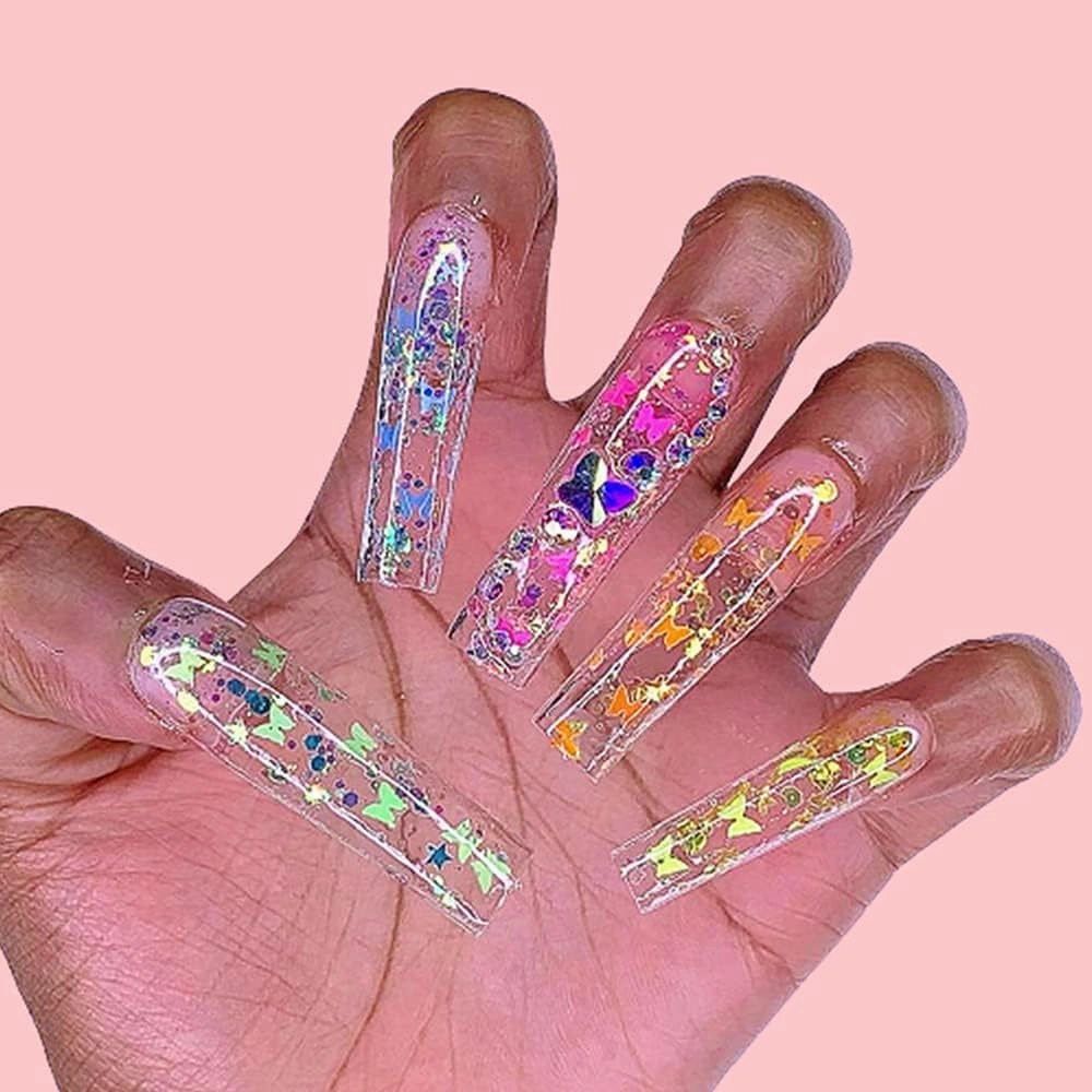 Makartt Nail Decoration Set, 4 Boxes Glitter Sequins & Rhinestones for Spring, Summer, Nail Art, DIY Nail Decoration Accessories Kit