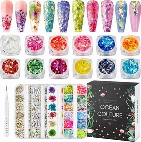 Makartt Nail Decoration Set, 4 Boxes Glitter Sequins & Rhinestones for Spring, Summer, Nail Art, DIY Nail Decoration Accessories Kit