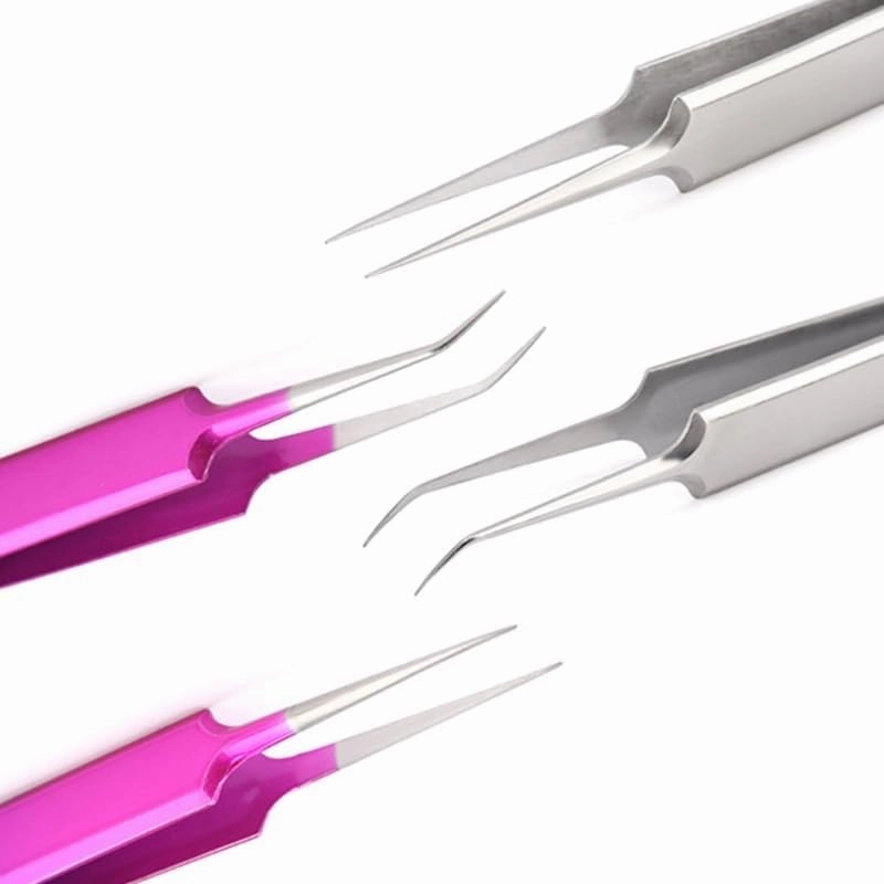 Malockos Volume Lash Tweezers Straight/Curved Tip Stainless Steel Eyelashes Tweezers Anti-static Eyebrow Eyelash Extension Nipper - (Color: black straight)