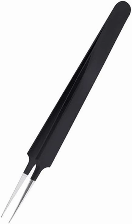 Malockos Volume Lash Tweezers Straight/Curved Tip Stainless Steel Eyelashes Tweezers Anti-static Eyebrow Eyelash Extension Nipper - (Color: black straight)