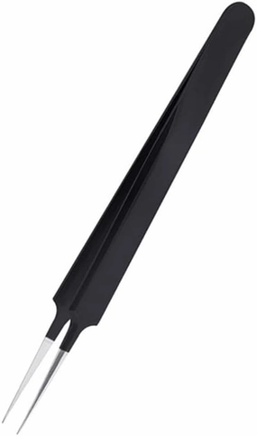 Malockos Volume Lash Tweezers Straight/Curved Tip Stainless Steel Eyelashes Tweezers Anti-static Eyebrow Eyelash Extension Nipper - (Color: black straight)