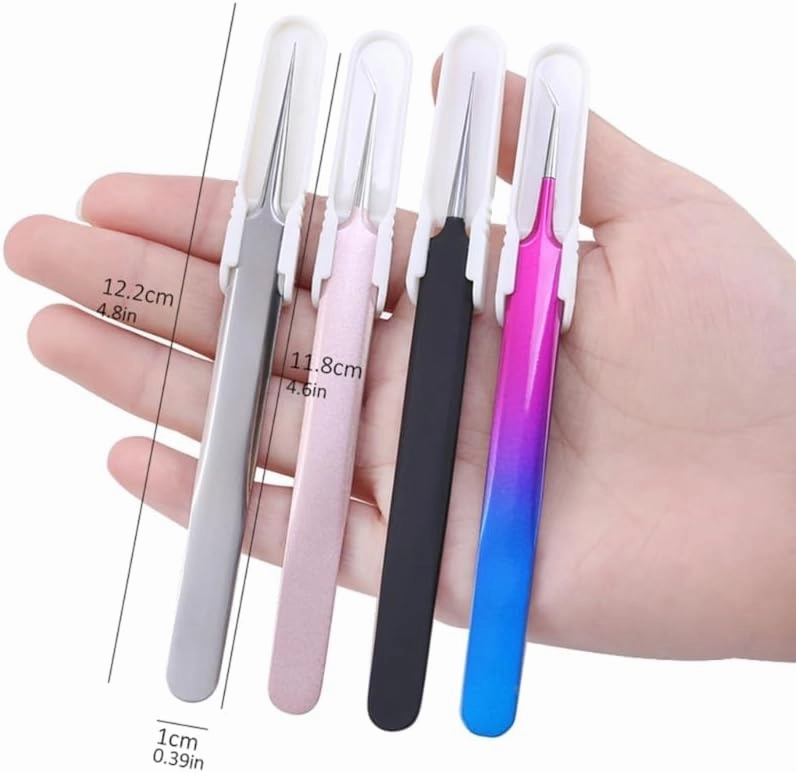 Malockos Volume Lash Tweezers Straight/Curved Tip Stainless Steel Eyelashes Tweezers Anti-static Eyebrow Eyelash Extension Nipper - (Color: black straight)