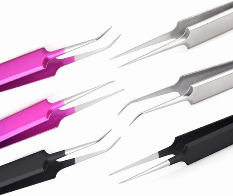 Malockos Volume Lash Tweezers Straight/Curved Tip Stainless Steel Eyelashes Tweezers Anti-static Eyebrow Eyelash Extension Nipper - (Color: black straight)
