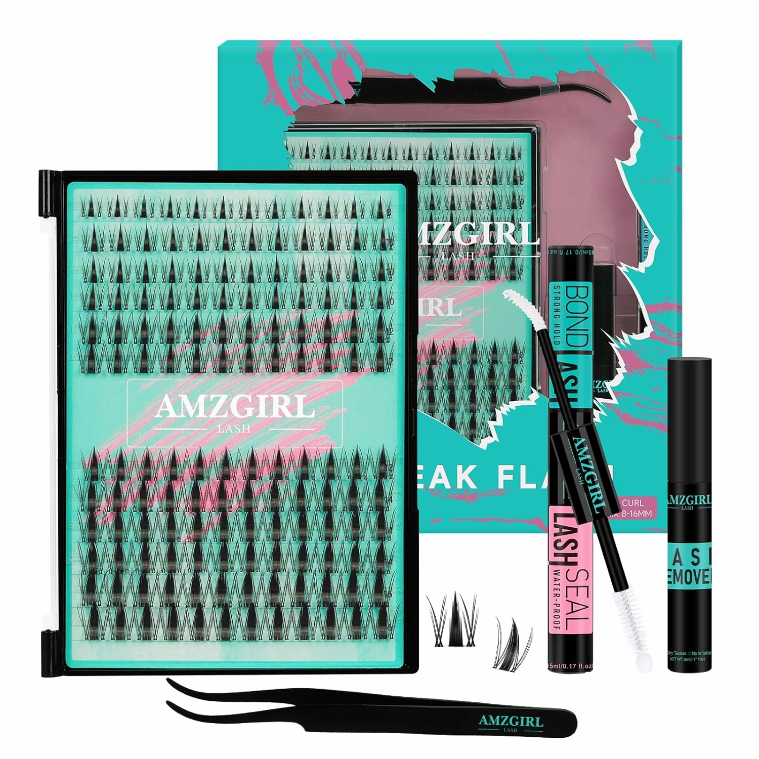 Manga Lash Clusters Kit 144PCS Fairy Eyelash Extension Kit with Lash Bond and Seal, Fake Eyelashes Clusters with Invisible Lashes Band, Lash Glue Remover and Lash Applicators (8-16mm Kit,White Bond)