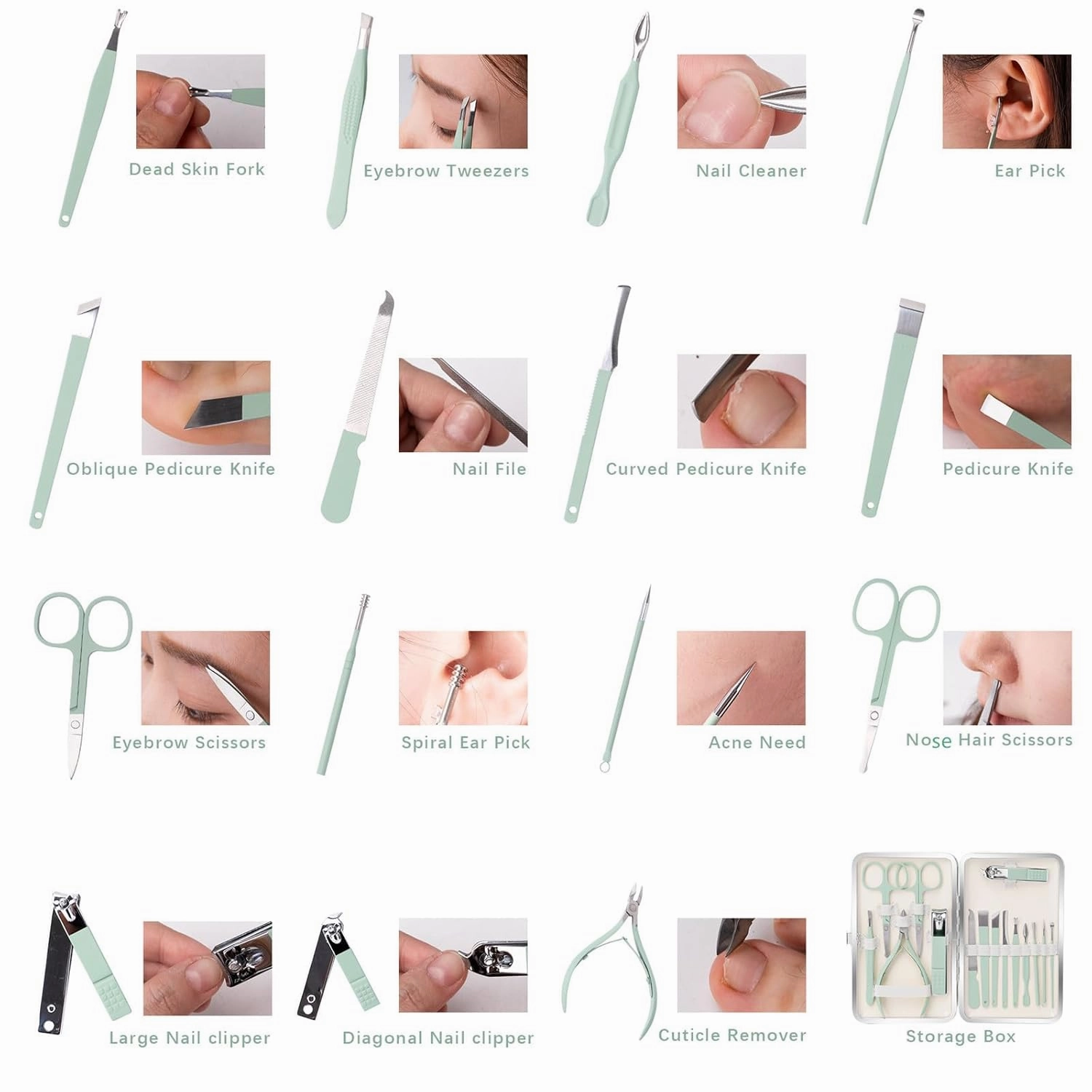 Manicure Set Pedicure Kit Nail Clipper Set Men Women 16 Pcs Personal Care Tools Kit with Portable Travel Case Professional Manicure Pedicure Tools Grooming Kit for Family Friends(Green)