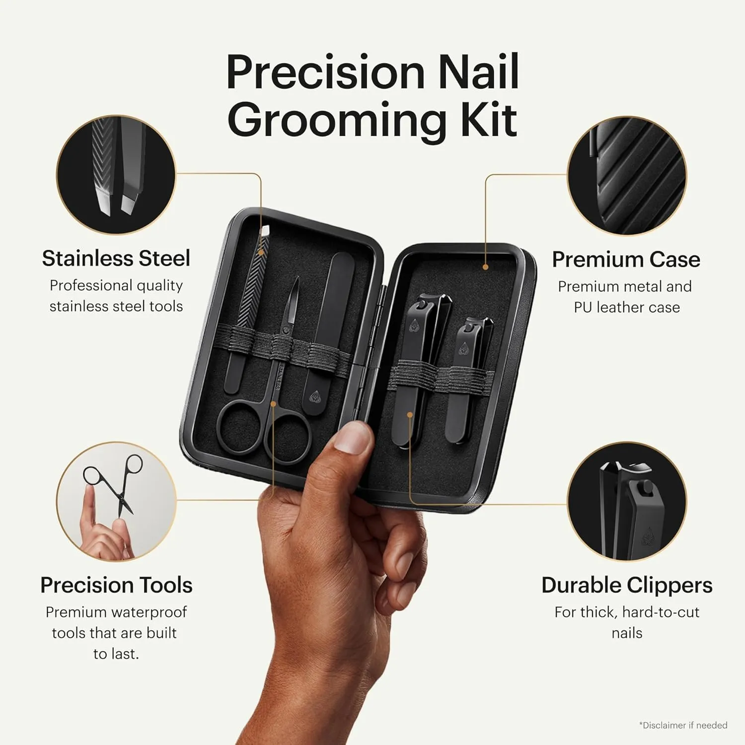 MANSCAPED® Shears 3.0, 5-Piece Precision Men’s Nail Grooming Travel Kit, Stainless Steel Manicure Set with Fingernail & Toenail Clippers, Nail File, Slant Tip Tweezers, Cuticle Scissors, Travel Case