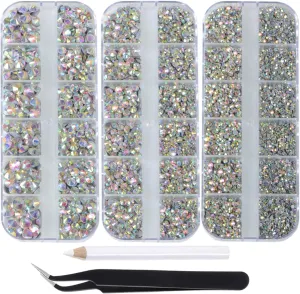 Massive Beads 6500pcs  Flatback Glass Hotfix Iron On Rhinestones Crystal for DIY Making with 1 Tweezer & 1 Picking Pen for Shoes, Clothes, Face Art, Bags, Manicure (Crystal AB, 6-Sizes)