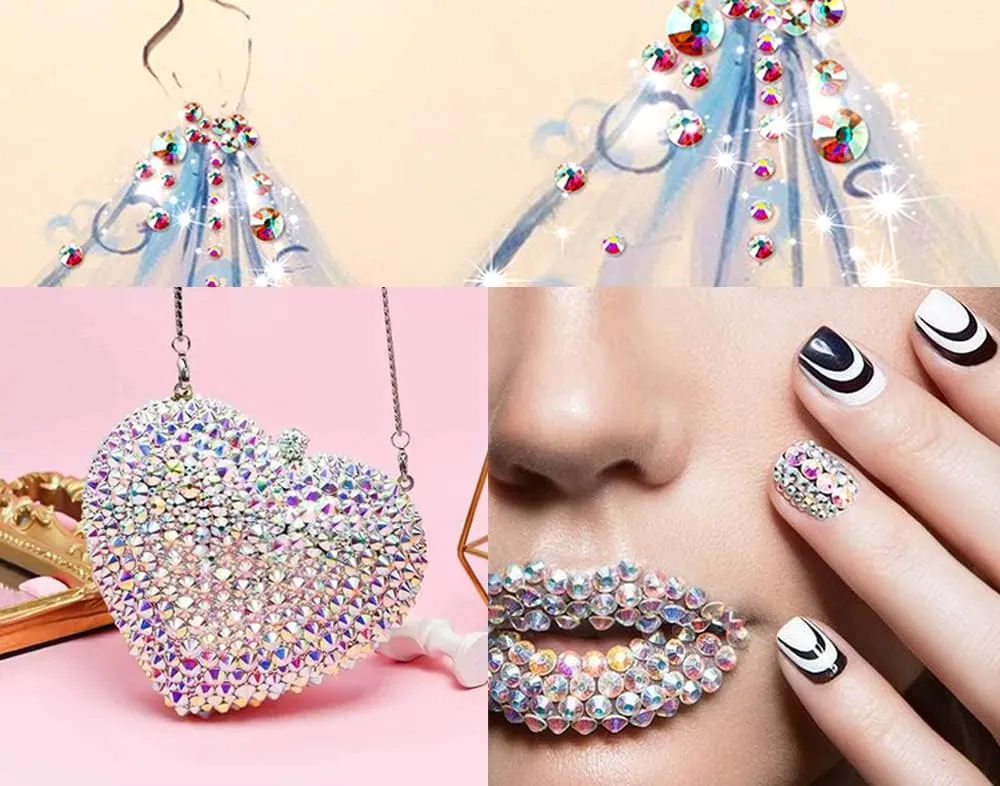 Massive Beads 6500pcs  Flatback Glass Hotfix Iron On Rhinestones Crystal for DIY Making with 1 Tweezer & 1 Picking Pen for Shoes, Clothes, Face Art, Bags, Manicure (Crystal AB, 6-Sizes)