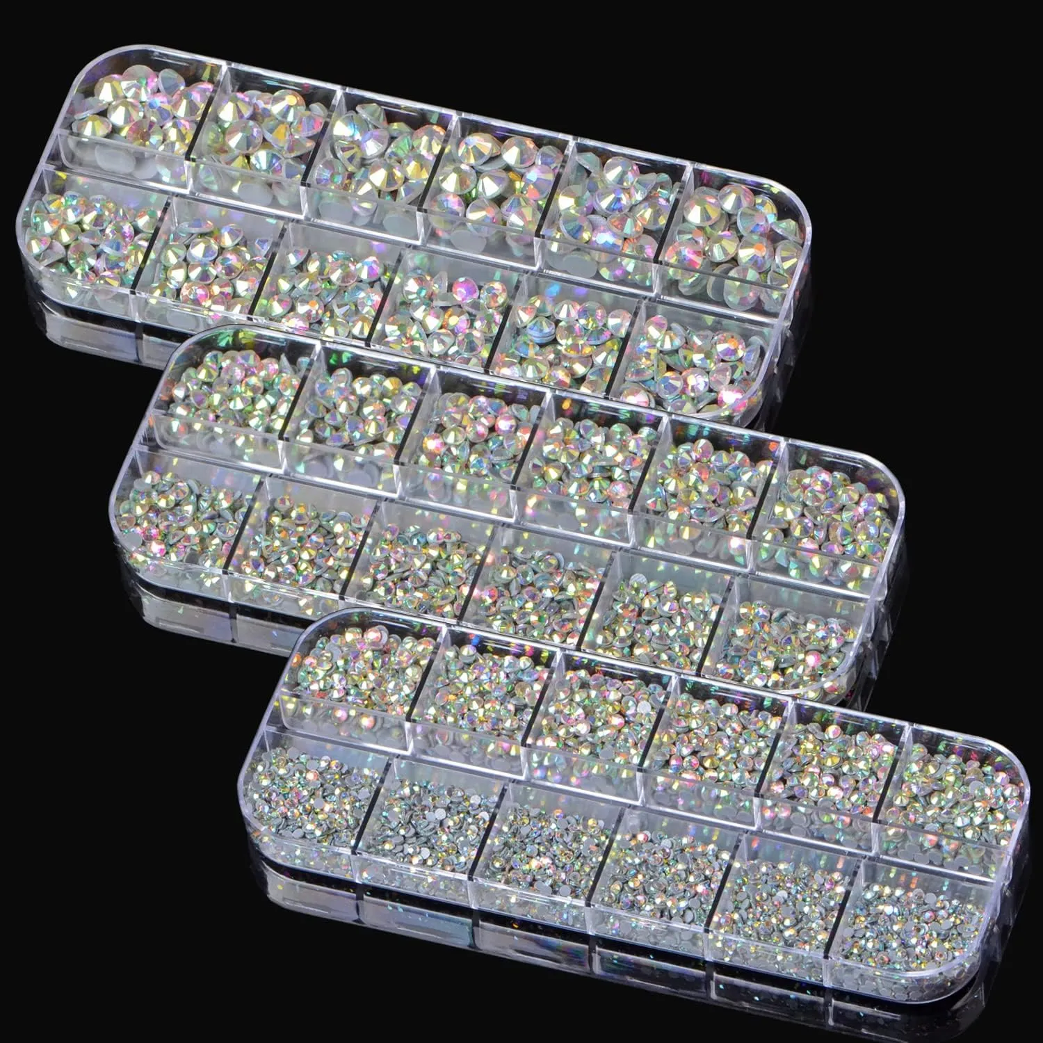 Massive Beads 6500pcs  Flatback Glass Hotfix Iron On Rhinestones Crystal for DIY Making with 1 Tweezer & 1 Picking Pen for Shoes, Clothes, Face Art, Bags, Manicure (Crystal AB, 6-Sizes)