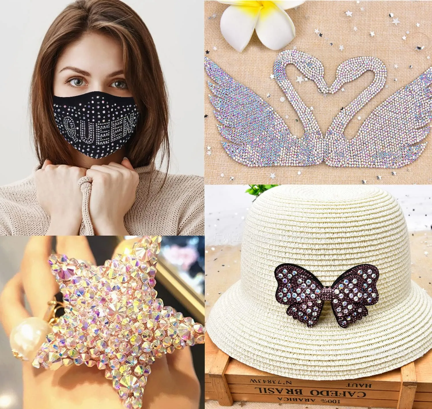Massive Beads 6500pcs  Flatback Glass Hotfix Iron On Rhinestones Crystal for DIY Making with 1 Tweezer & 1 Picking Pen for Shoes, Clothes, Face Art, Bags, Manicure (Crystal AB, 6-Sizes)