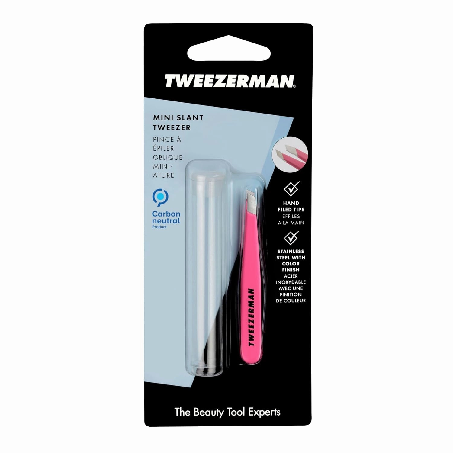 Mini Slant Tweezer - Tweezers for Eyebrows, Travel Tweezers for Eyebrows, Facial Hair, Ingrown Hair (Neon Pink)