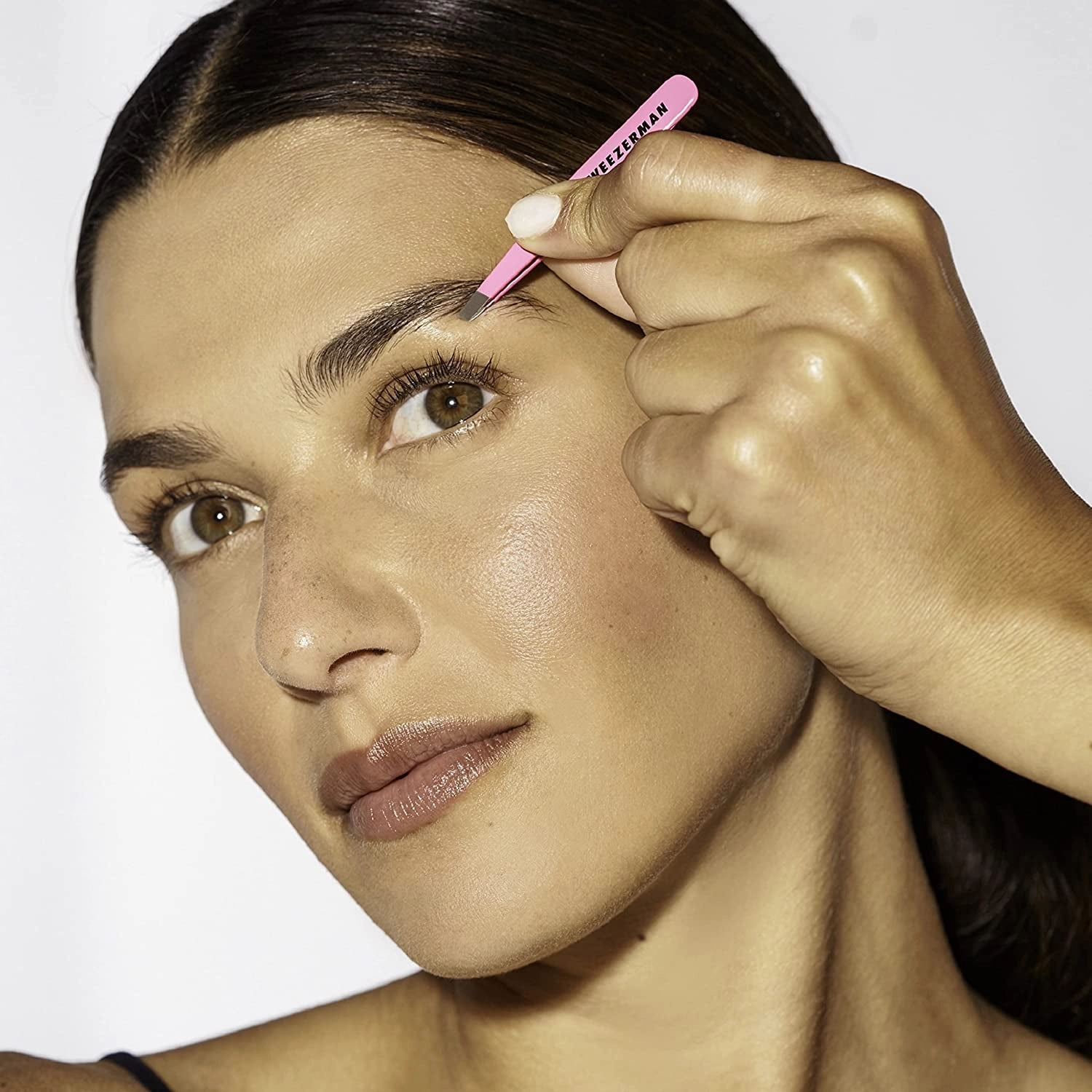 Mini Slant Tweezer - Tweezers for Eyebrows, Travel Tweezers for Eyebrows, Facial Hair, Ingrown Hair (Neon Pink)