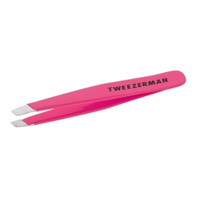 Mini Slant Tweezer - Tweezers for Eyebrows, Travel Tweezers for Eyebrows, Facial Hair, Ingrown Hair (Neon Pink)