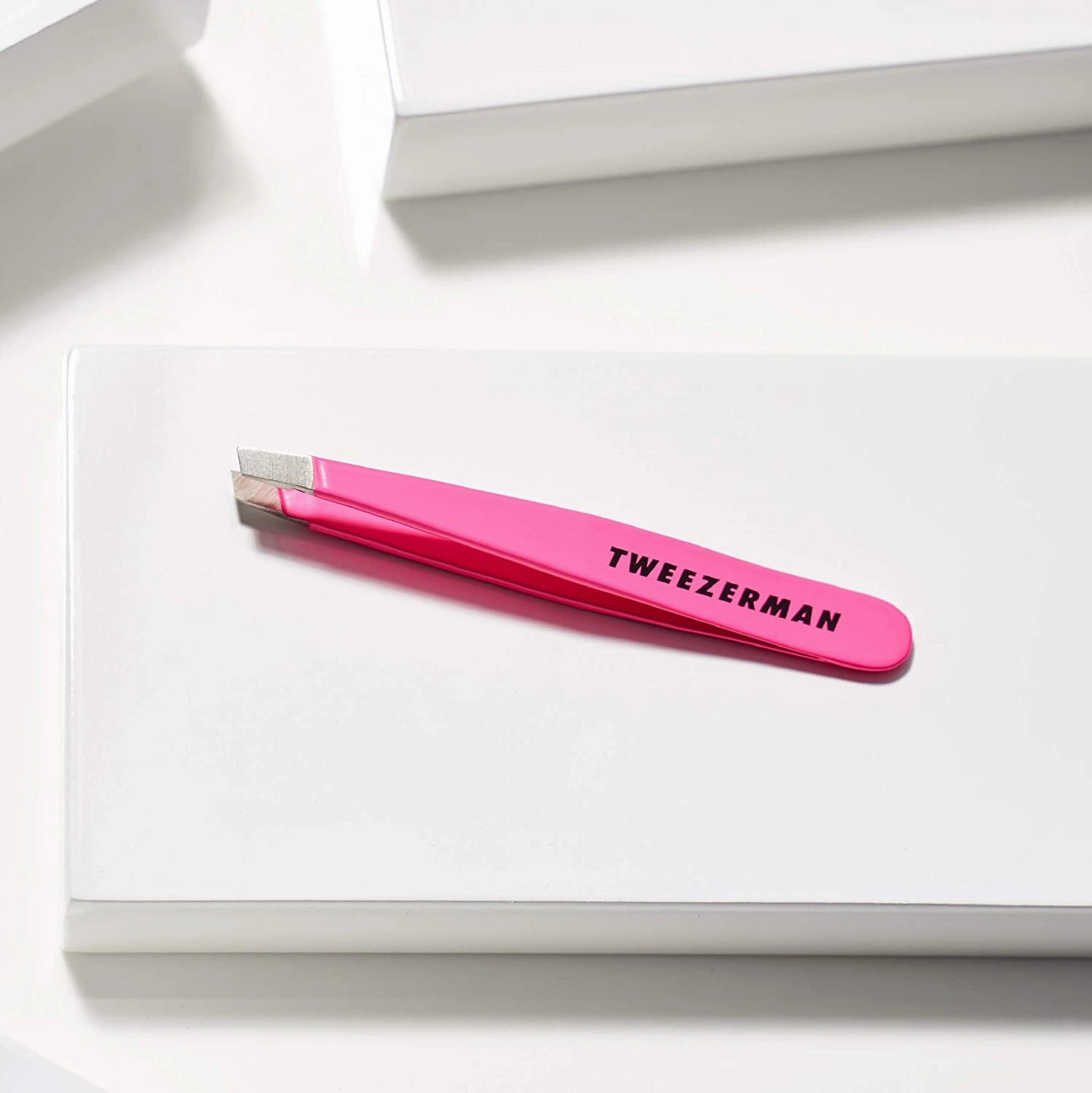 Mini Slant Tweezer - Tweezers for Eyebrows, Travel Tweezers for Eyebrows, Facial Hair, Ingrown Hair (Neon Pink)