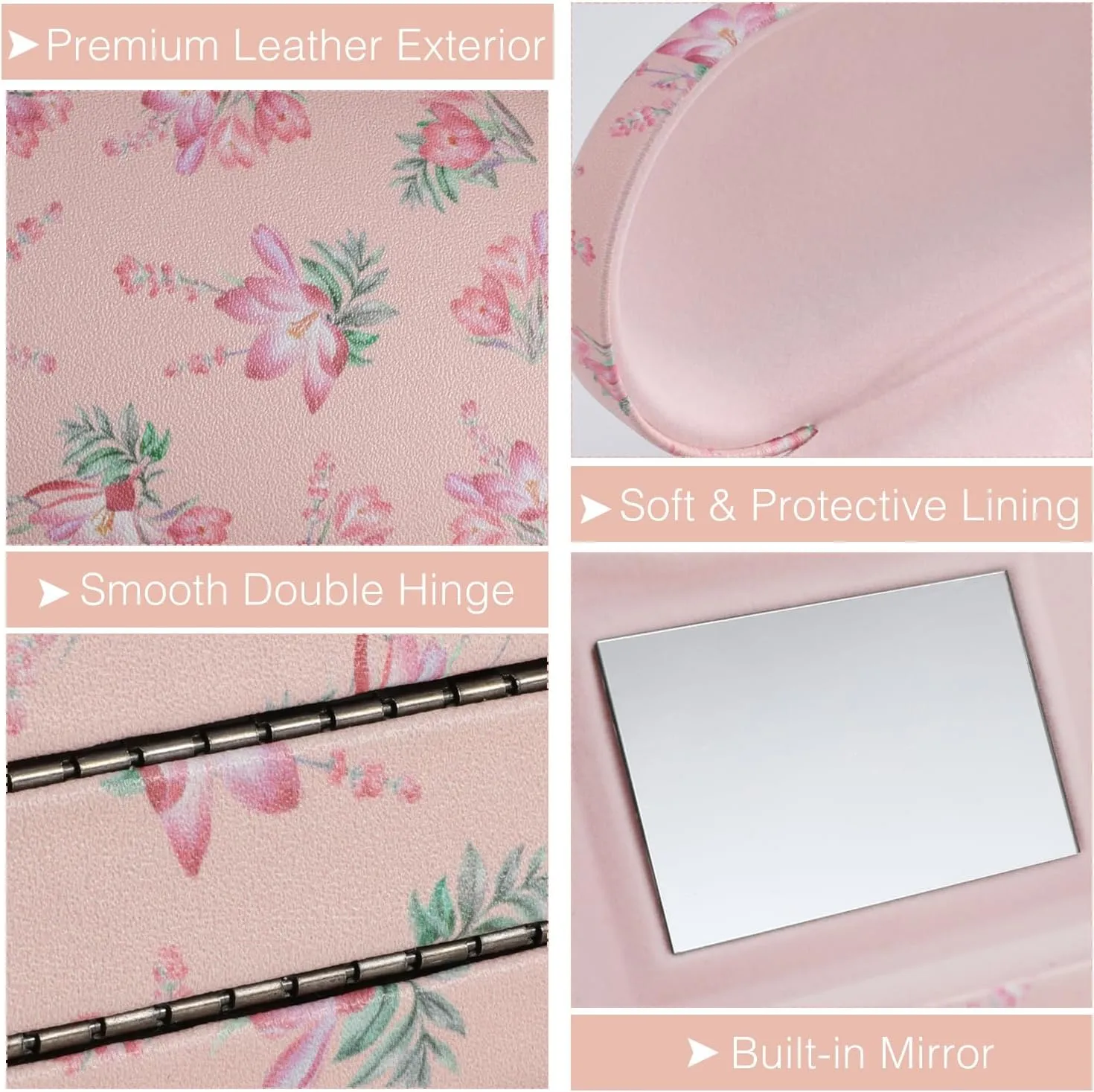 MoKo Double Eyeglass Case, 2 in 1 Double Sided Portable Glasses Case Contact Lens Case with Mirror Eye Glasses Carrying Bag Anti-Scratch Sunglasses Pouch Protective Eyewear for Men&Women, Pink Flowers