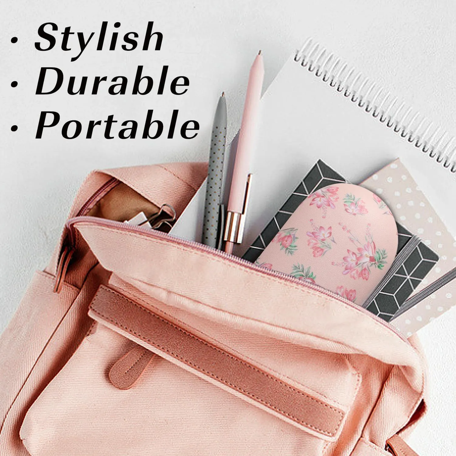 MoKo Double Eyeglass Case, 2 in 1 Double Sided Portable Glasses Case Contact Lens Case with Mirror Eye Glasses Carrying Bag Anti-Scratch Sunglasses Pouch Protective Eyewear for Men&Women, Pink Flowers